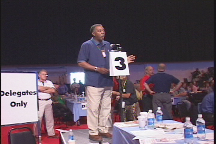 Fred Mason, head of Washington, D.C. AFL-CIO, makes a motion during the debate on Resolution 53